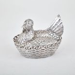 GERMAN SILVER HEN-FORM EGG CRUET, PROBABLY HANAU, LATE 19TH CENTURY the cover realistically