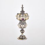 ENGLISH JEWELLED SILVER-GILT COVERED CUP, SEBASTIAN GARRARD, LONDON, 1911 in the 17th century German