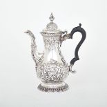 GEORGE III SILVER COFFEE POT, JAMES STAMP & JOHN BAKER, LONDON, 1769 of baluster form with moulded