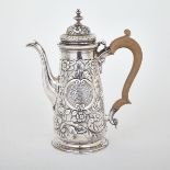 GEORGE II SILVER COFFEE POT, WILLIAM WILLIAMS I, LONDON, 1744 of tapering form, chased and