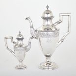 GERMAN SILVER COFFEE POT AND HOT WATER POT, GEORG CHRISTIAN FRIEDERICH TEMMLER, AUGSBURG, LATE