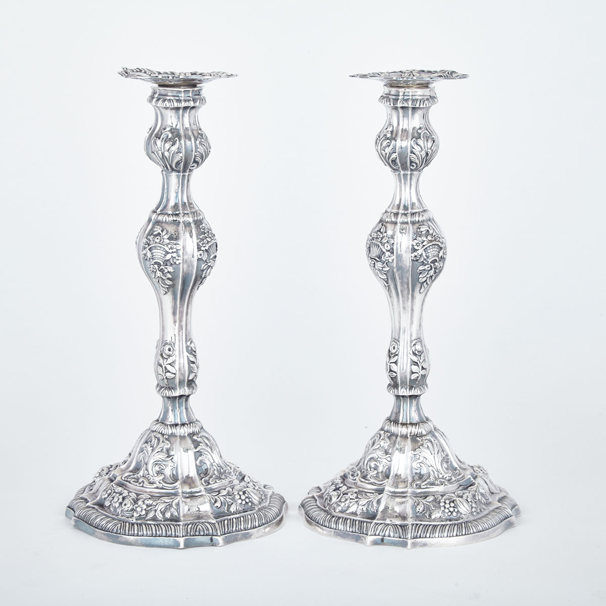 PAIR OF GEORGE III SILVER TABLE CANDLESTICKS, WILLIAM TUITE, LONDON, 1765 with fluted baluster stems