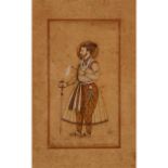 INDIAN MINIATURE SHAH JAHAN  Colour on paper, framed, 6.5" x 3.5" — 16.5 x 9 cm.  Note: Shah