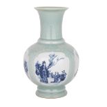 BLUE AND WHITE CELADON-GLAZED VASE, QIANLONG UNDERGLAZE BLUE SIX-CHARACTER SEAL MARK AND OF THE