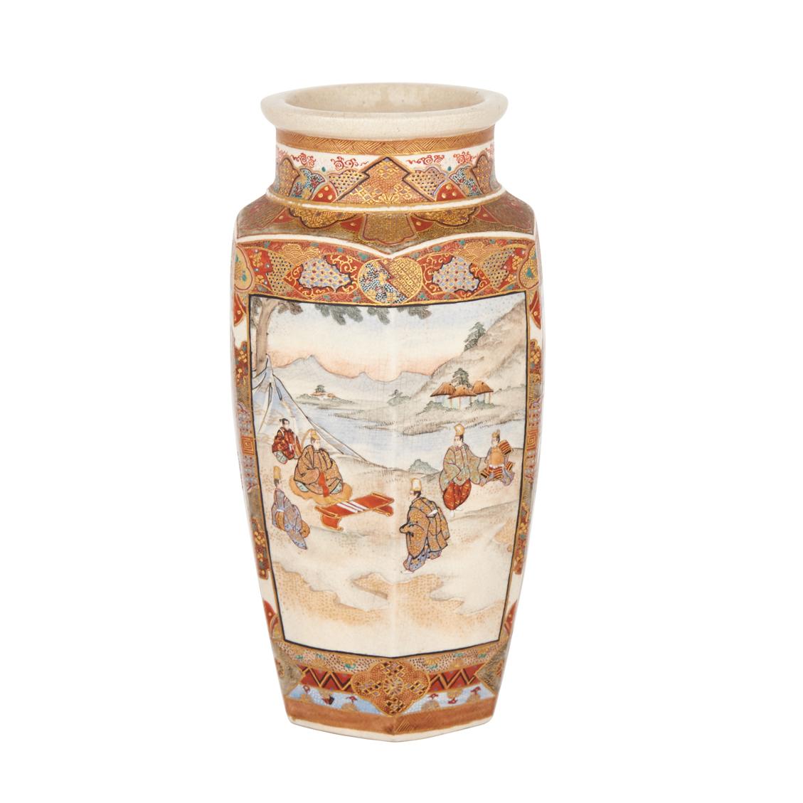 SATSUMA HEXAGONAL VASE, LATE 19TH CENTURY 19世紀晚期 薩摩燒六方瓶  With three reserves depicting figures in - Image 3 of 3