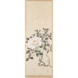 TANI BUNCHO (1763-1840) PEONY 谷文晁 牡丹  Ink and colour on paper, 42.5" x 14.8" — 108 x 37.5 cm.