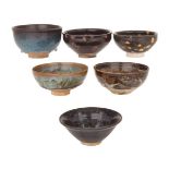 SIX SONG-STYLE TEA BOWLS 仿宋茶盞六只  Each decorated with varying lustrous brown glazes, suffused with