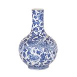 BLUE AND WHITE PHOENIX VASE, 19TH CENTURY 19世紀 青花鳳穿牡丹紋瓶  Elegantly painted with scrolling peonies