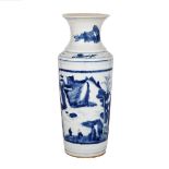 BLUE AND WHITE VASE WITH QILIN 青花山水麒麟瓶  Finely potted, painted with qilin within a landscape in