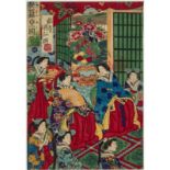UTAGAWA KUNISADA (TOYOKUNI III, 1786-1865) 歌川國貞  Ink and colour on paper, 9.1" x 13.2" — 23.2 x 33.6