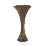 ARCHAIC GU VASE 青銅花觚  Of slender form, rising from a hollow base to a trumpet mouth, height 7.8" —