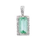 18K WHITE GOLD PENDANTset with an emerald cut emerald (approx. 1.85ct.) encircled by 26 small