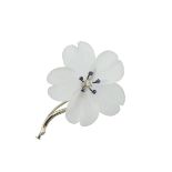 AUSTRIAN 14K WHITE GOLD FLORAL BROOCHwith a carved rock crystal flowerhead and decorated with a