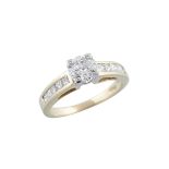 14K YELLOW GOLD AND PLATINUM RINGset with a brilliant cut diamond (approx. 0.93ct.) flanked by 10