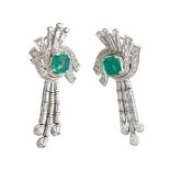 PAIR OF 10K WHITE GOLD EARRINGSeach set with an emerald cut emerald (approx. 1.65ct. each) with 25