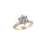 14K YELLOW AND WHITE GOLD RINGset with a brilliant cut diamond (approx. 2.42ct.), size 6, 4.3 grams