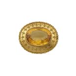 19TH CENTURY 15K YELLOW GOLD BROOCHbezel set with a large oval cut citrine, 17.4 grams