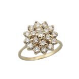 14K YELLOW GOLD CLUSTER RINGset with 19 brilliant cut diamonds (approx. 1.77ct.t.w.), size 9 1/2,