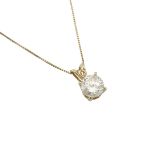 14K YELLOW GOLD PENDANTset with a brilliant cut diamond (approx. 1.35ct.), suspended on a 14k yellow