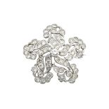 18K WHITE GOLD BROOCHformed in a floral motif and set with 56 brilliant and European cut diamonds (
