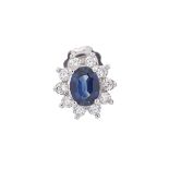PAIR OF 18K WHITE GOLD EARRINGSeach set with an oval cut sapphire (approx. 1.80ct. each) encircled