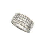 18K WHITE GOLD RINGinvisibly set with 40 princess cut diamonds (approx. 3.25ct.t.w.), size 8 1/2,