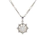 14K WHITE GOLD CHAIN AND PENDANTset with a brilliant cut  diamond (approx. 1.08ct.) and 8 small