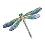 18K YELLOW GOLD AND SILVER DRAGONFLY BROOCHdecorated with enamel and 121 small brilliant cut