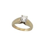 14K YELLOW GOLD RINGset with a brilliant cut diamond (approx. 0.88ct.), size 6 1/2, 4.2 grams
