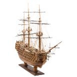 A well constructed wooden model of an 18th century 100 gun first rate Ship of the Line, based on HMS