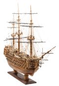 A well constructed wooden model of an 18th century 100 gun first rate Ship of the Line, based on HMS