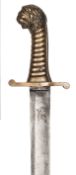 A brass hilted sidearm, c 1820, SE, shallow fullered blade 21”, marked (faint) “Osborn & Gunby