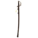 A continental cavalry trooper’s sword, slightly curved fullered blade 35”, large sheet steel half
