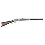 A .44” WCF Winchester Model 1873 full tube magazine underlever rifle, round barrel 21¼”, number