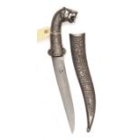 An Indian all steel dagger khandjar, slightly recurved blade 9”, the nicely chiselled hilt and