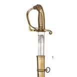 An unusual early 19th century bandsman’s sword, slightly curved fullered blade 29½” etched with a