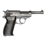 A WWII 9mm Walther P38 semi automatic pistol, number 202e, with maker’s code “ac 44” (Walther