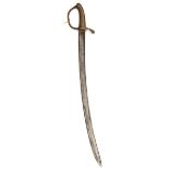 A Russian M1817 infantry hanger, curved fullered blade 27”, solid brass hilt with long quillon and