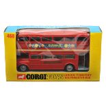 Corgi Toys Routemaster Double Decker Bus (468). In red “London Transport” livery with “Outspan”