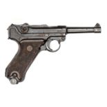 A WWI 9mm P08 Luger semi automatic pistol, number 8333, the breech dated 1915, with “DWM” cypher