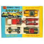 Corgi Toys Gift Set No.37 Lotus Racing Team. Comprising a Lotus-Climax racing car in BRG with yellow
