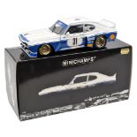 Minichamps 1:18 scale Ford Capri RS 3100. In white/blue Ford Motor Co racing livery, RN31 driven