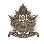 A 191st Bn CEF cap badge. Near VGC Plate 5