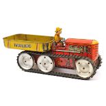 An impressively large MARX clockwork heavy duty 6 wheeled crawler tractor. 36cm overall, tractor