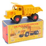 Matchbox King Size Foden Dumper Truck K-5. In bright yellow livery with red plastic wheels with