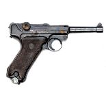 A 9mm PO8 Luger semi automatic pistol,  number 1681, the breech dated 1941, the toggle with Mauser