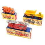 3 Matchbox King Size. K.W. Dart Dump Truck K-2 in yellow livery, with red plastic wheels and black