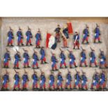 32 white metal soldiers. French WW1 infantry comprising 2 Officers in dark blue tunics, 2 standard