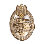 A Third Reich Panzer Assault badge, silver grade, die struck hollow back, GC (plating wearing to