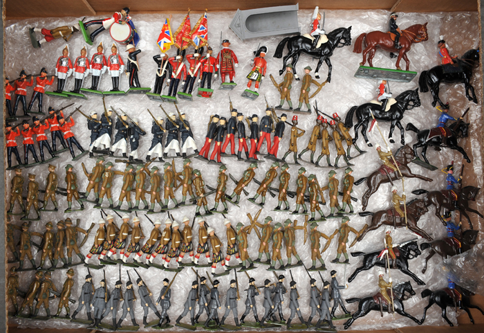 A good quantity of repainted Britains soldiers. 11 Cameron Highlanders marching at the slope in